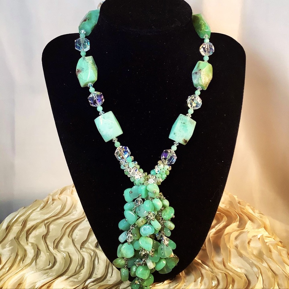 Silver Marked Prehnite Beaded Green Necklace.